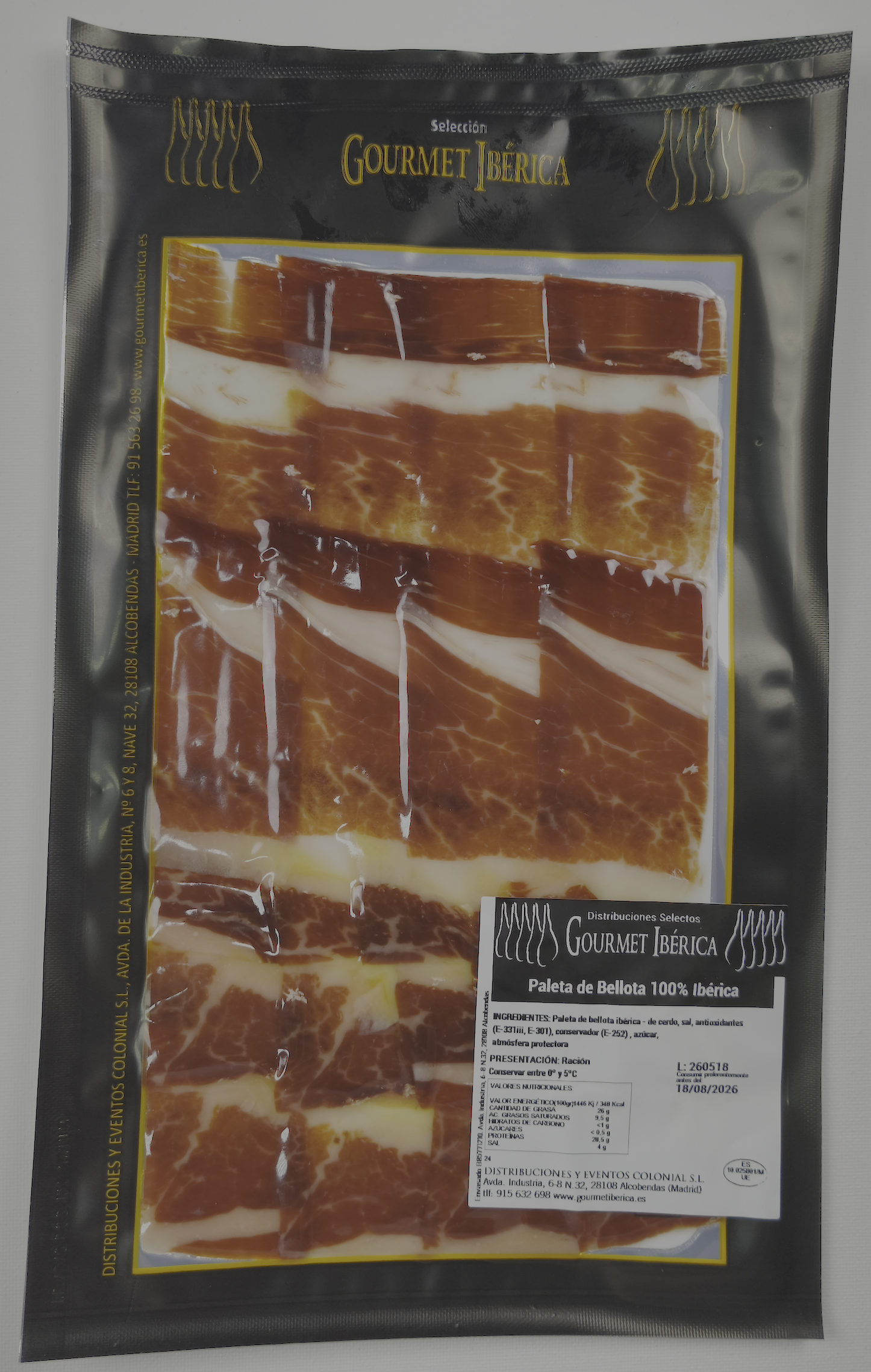 Sobre de Paleta de Bellota 100% Ibérico envasado al vacío